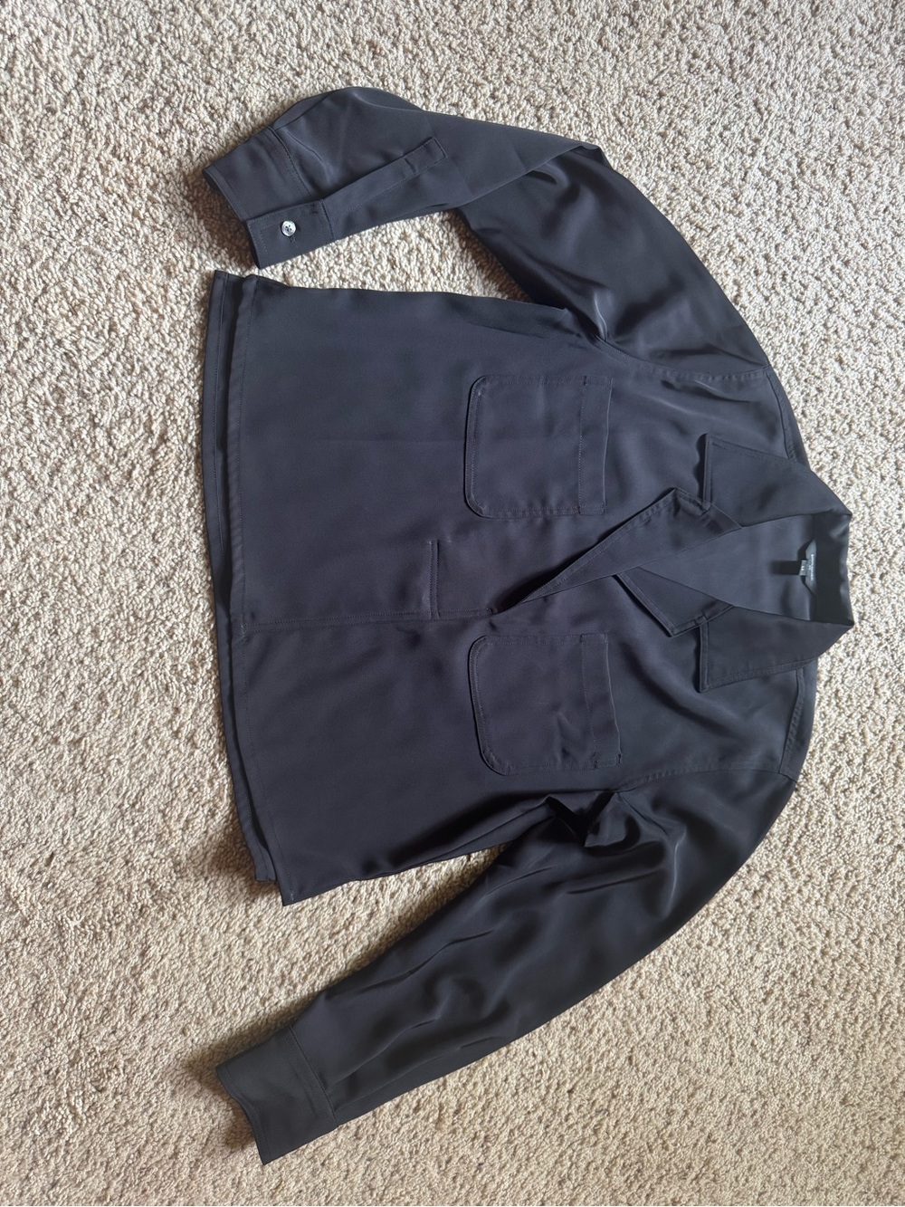 Classic Black Popover Shirt with Patch Pockets